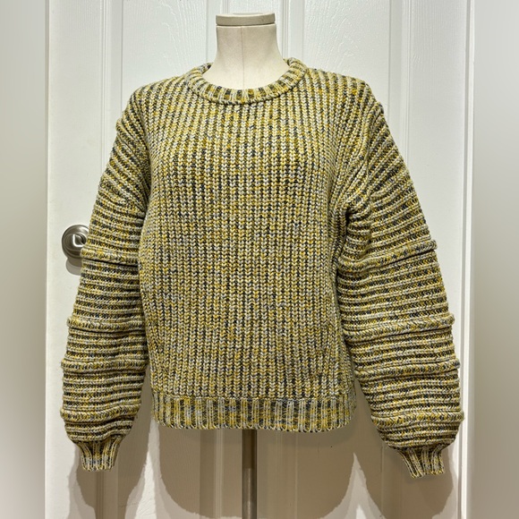 Maje Sweaters - Maje Mous Oversized Yellow Multi Marled Chunky Ribbed Knit Wool Blend Sweater